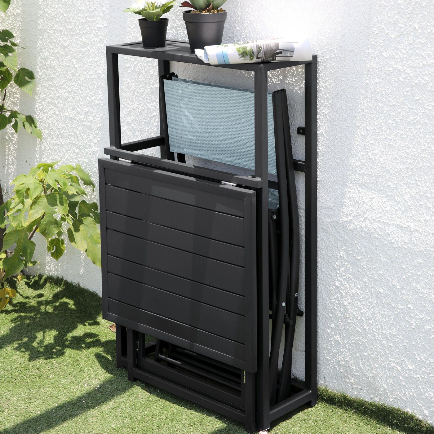 SVITA Balkonset BalkonSet, (Platzsparendes Set, Ausklappbarer Tisch