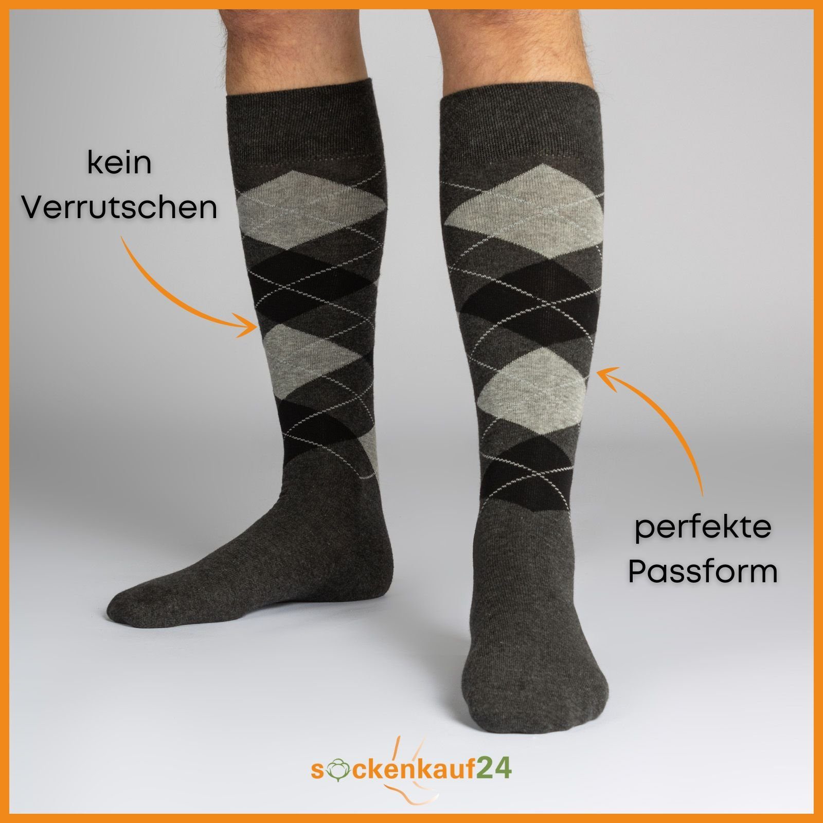 sockenkauf24 Kniestrümpfe 4 Paar Herren Strümpfe Karo Muster Baumwolle (Gra günstig online kaufen