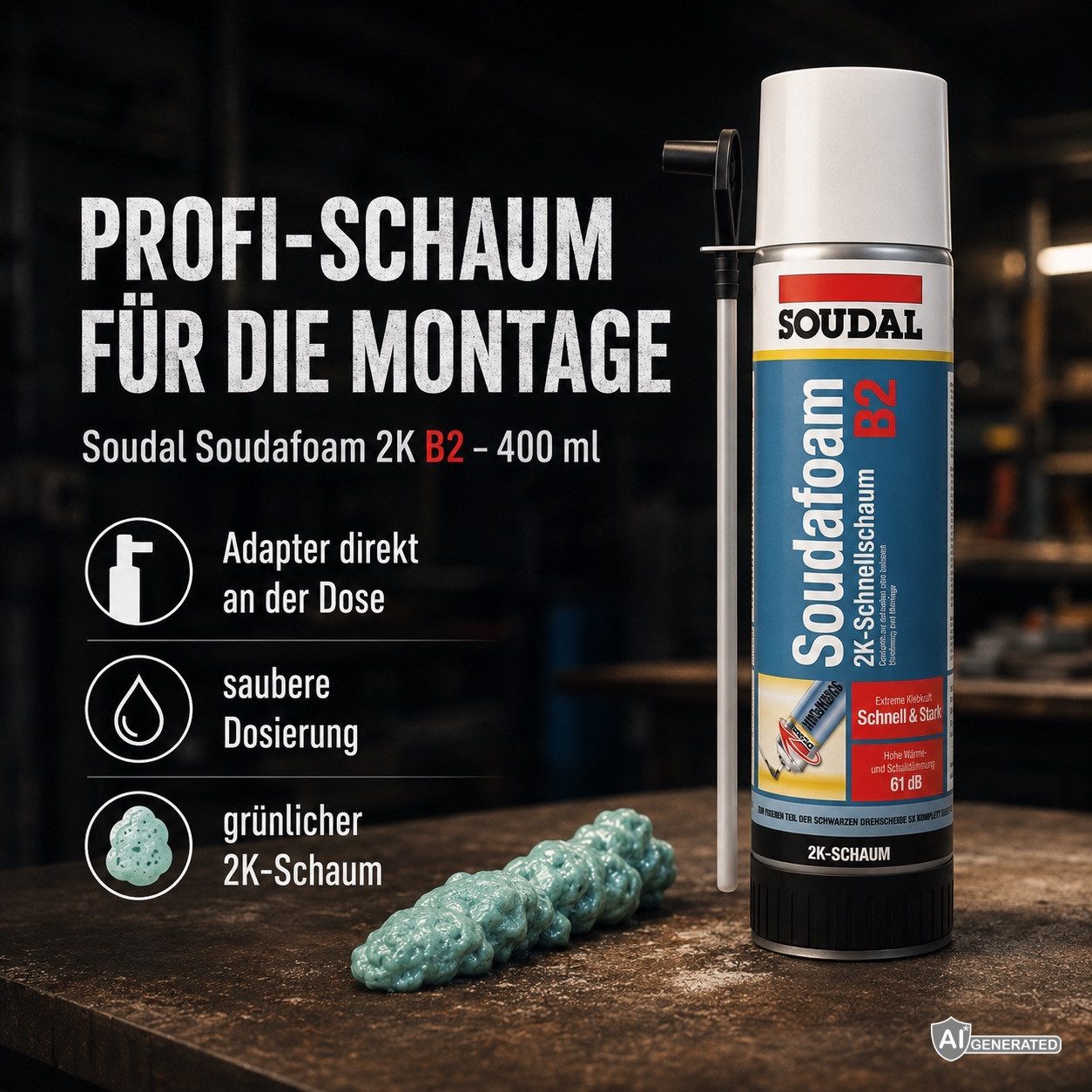 SOUDAL Montagekleber Soudafoam 2K B2 Adapterschaum, (1-tlg), 2K PU-Montageschaum – Schnelle Aushärtung – Ideal für Türen & Fenster