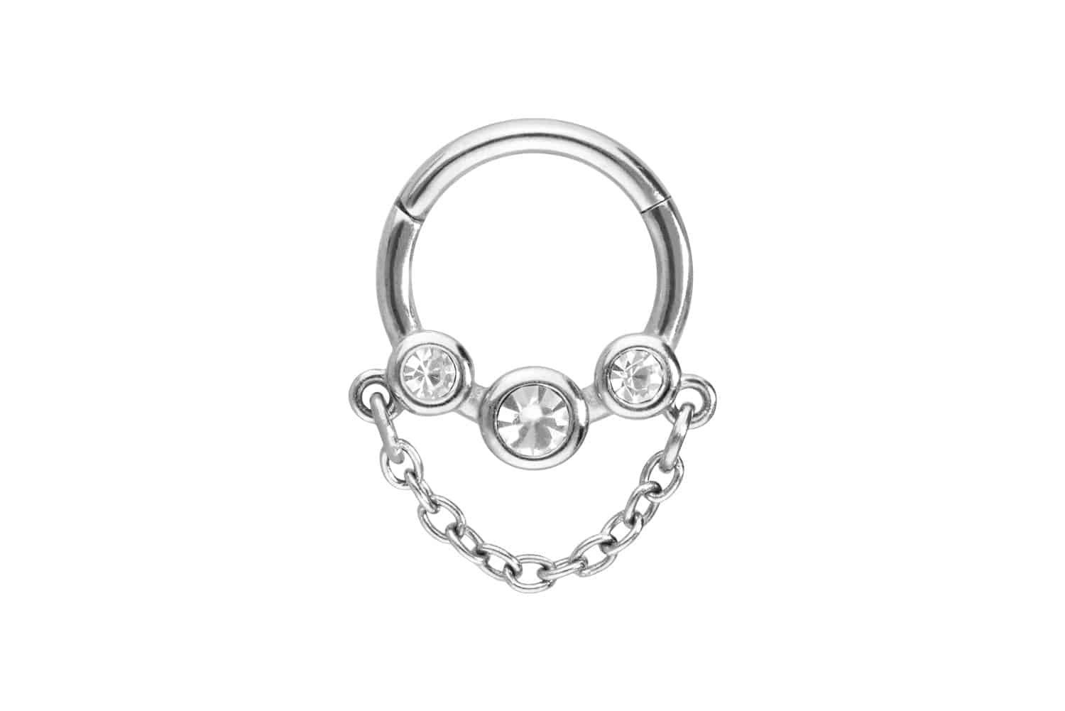 Piercing-Set Chirurgenstahl Segmentring Clicker 3 KRISTALLDISCS + KETTE