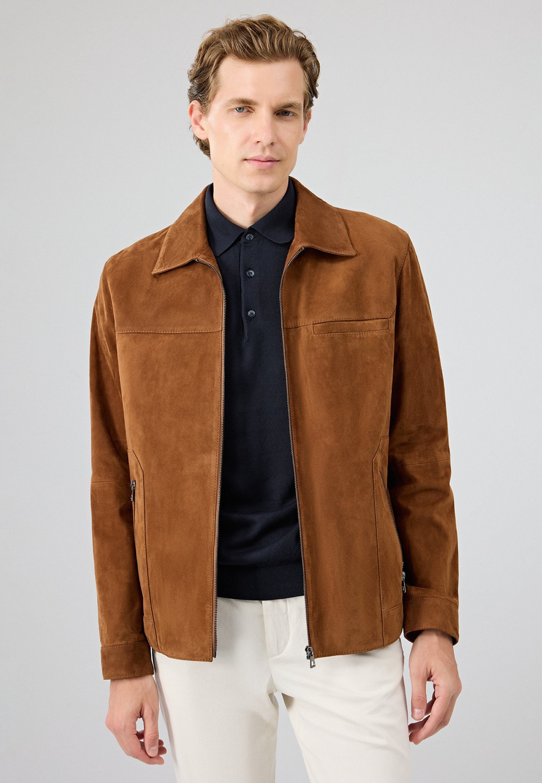 Derimod Lederjacke Mark Wildlederjacke Regular Fit, Reißverschluss, Hemdkra günstig online kaufen