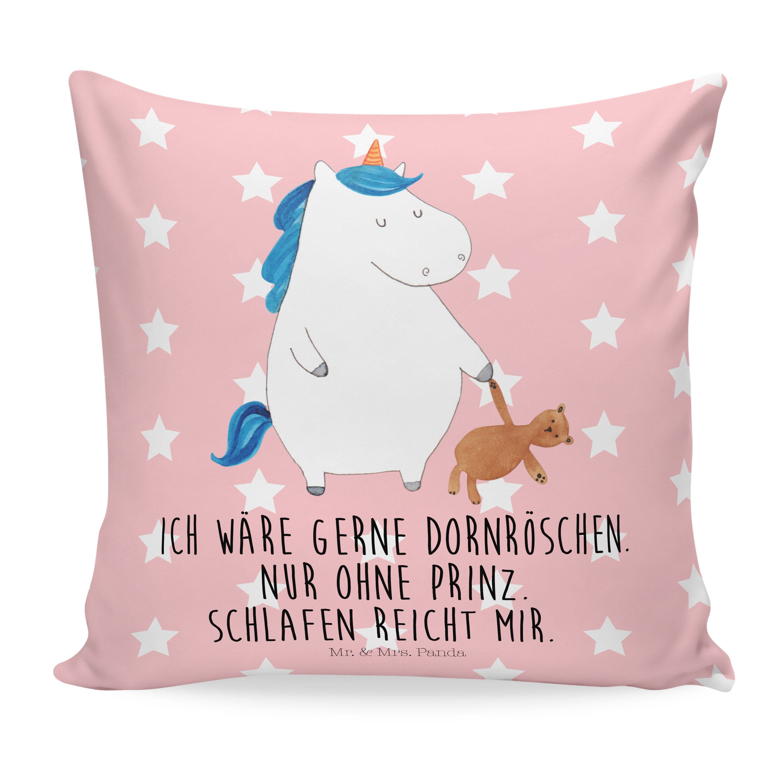 Mr. & Mrs. Panda Dekokissen Einhorn Teddy - Rot Pastell - Geschenk, Motivkissen, Träumen, Kissenh