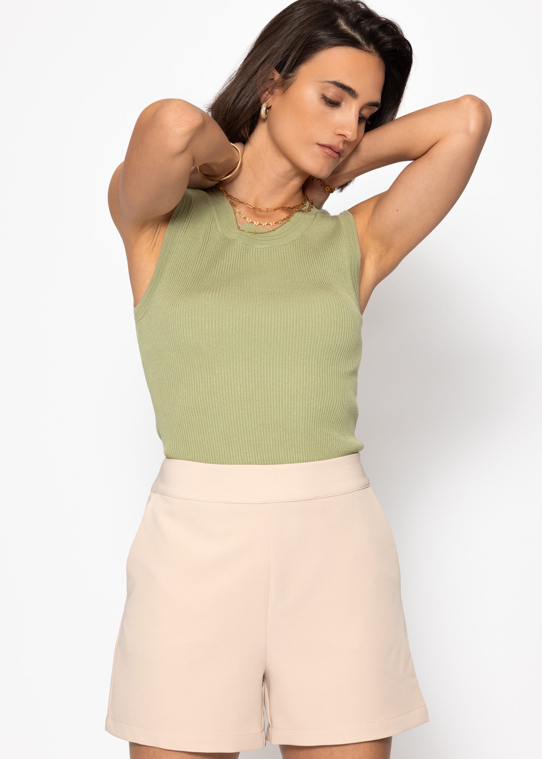 SASSYCLASSY Shorts Elegante Shorts Damen Sommer High Waist Stoffhose mit Reißverschluss Sommerhose Schwarz Beige Braun Neon Pink