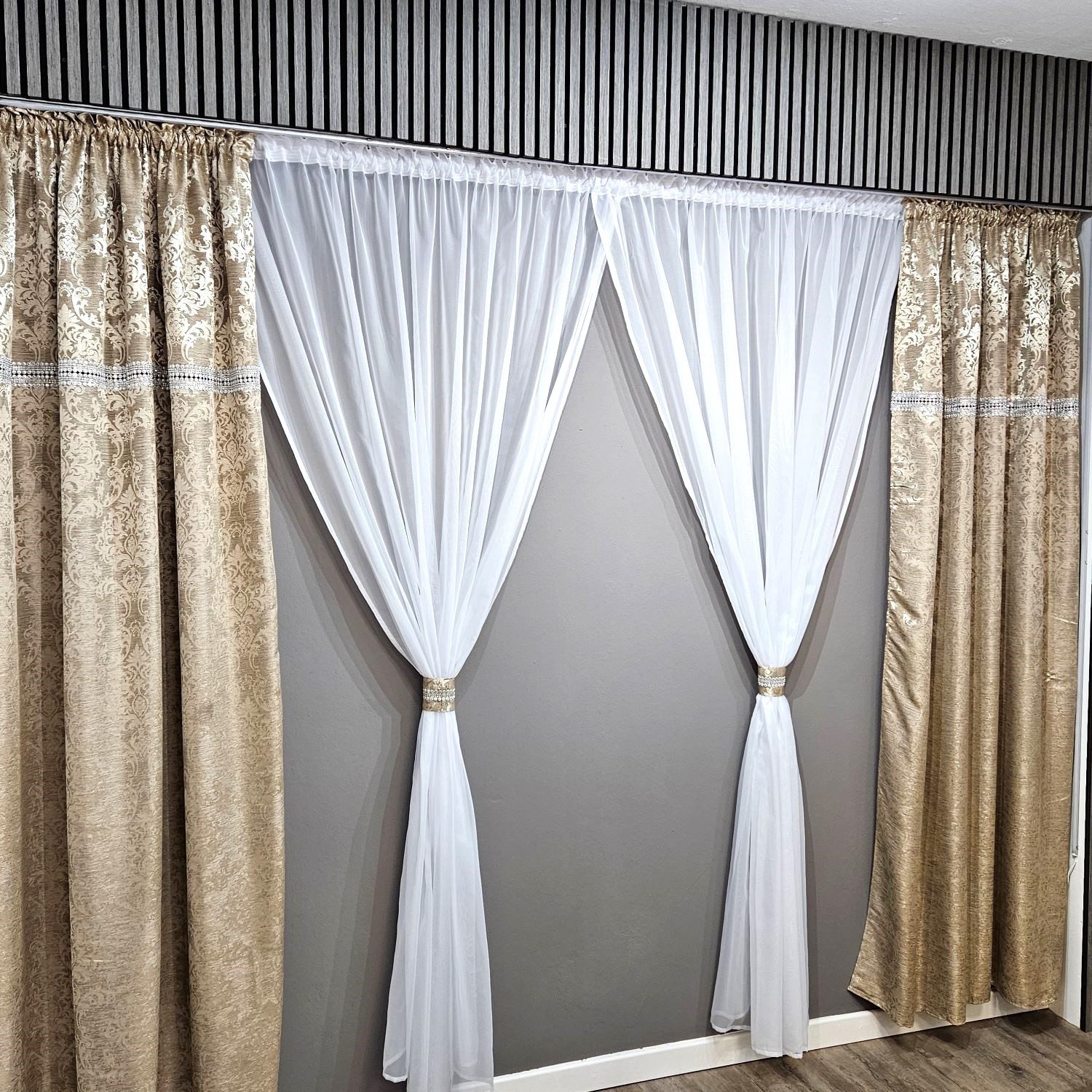 Gardinen by Justyna Verdunkelungsvorhang Vorhang Schal Set Gold Beige, Kräuselband, Lichtschutz, Blickdicht,Verdunkelung,Verdunkelt,Kräuselband,Store