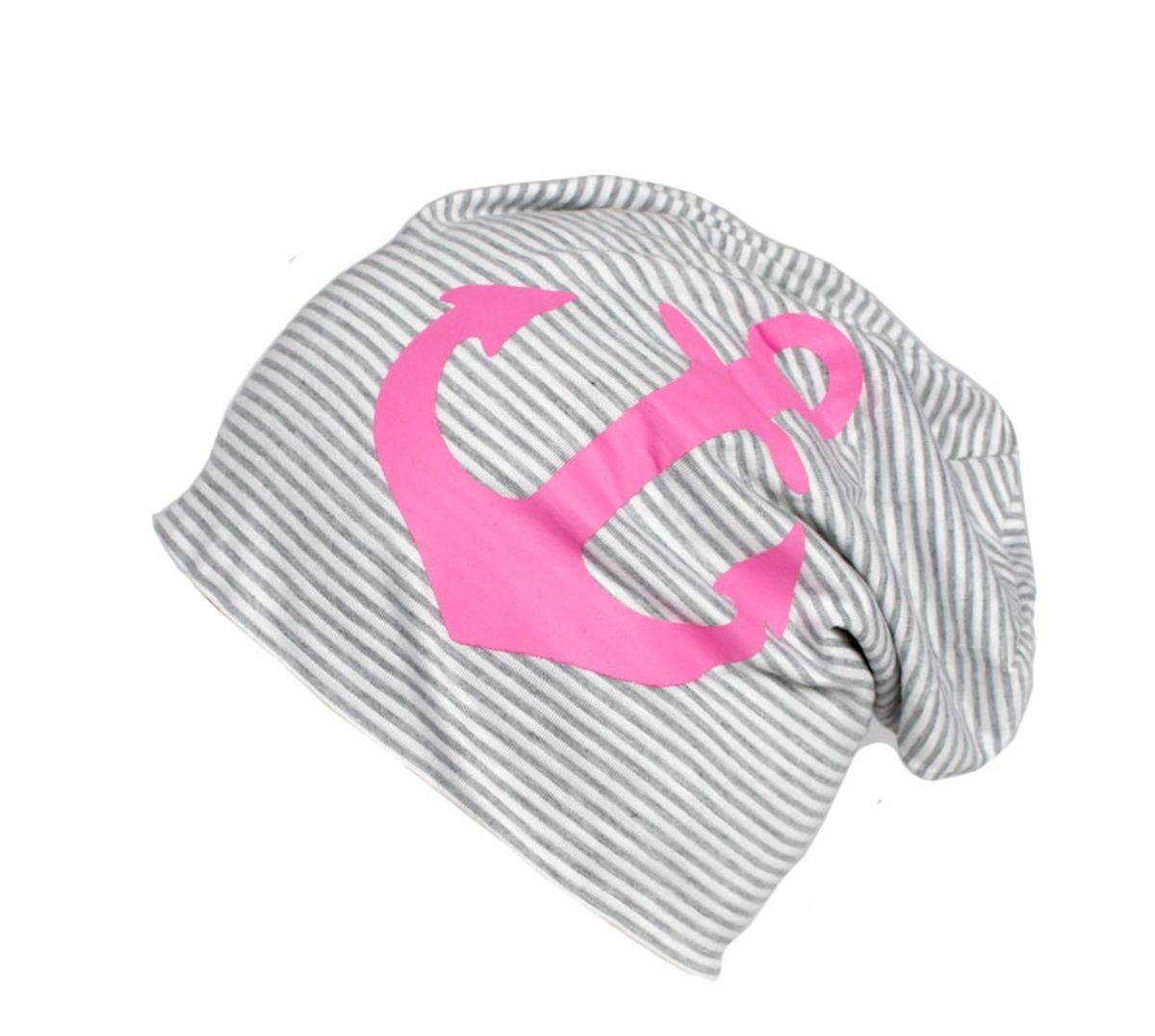 Unisex Streifen Mütze Maritim" "Anker Sonia Beanie Originelli Beanie Jersey grau-rosa
