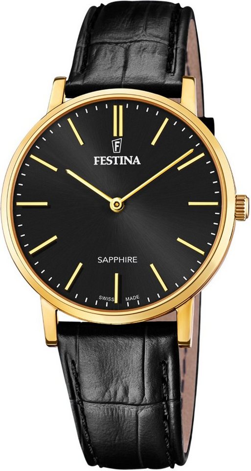 Festina Schweizer Uhr Festina Swiss Made, F20016/3, Gehäuse aus Edelstahl,  goldfb. PVD-beschichtet, Ø ca. 40 mm