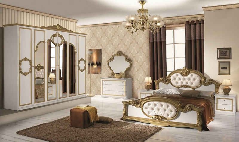 Interdesign24 Schlafzimmer-Set »Barokko«, klassischer Barock Stil in Weiss/Gold Hochglanz 6-Teilig