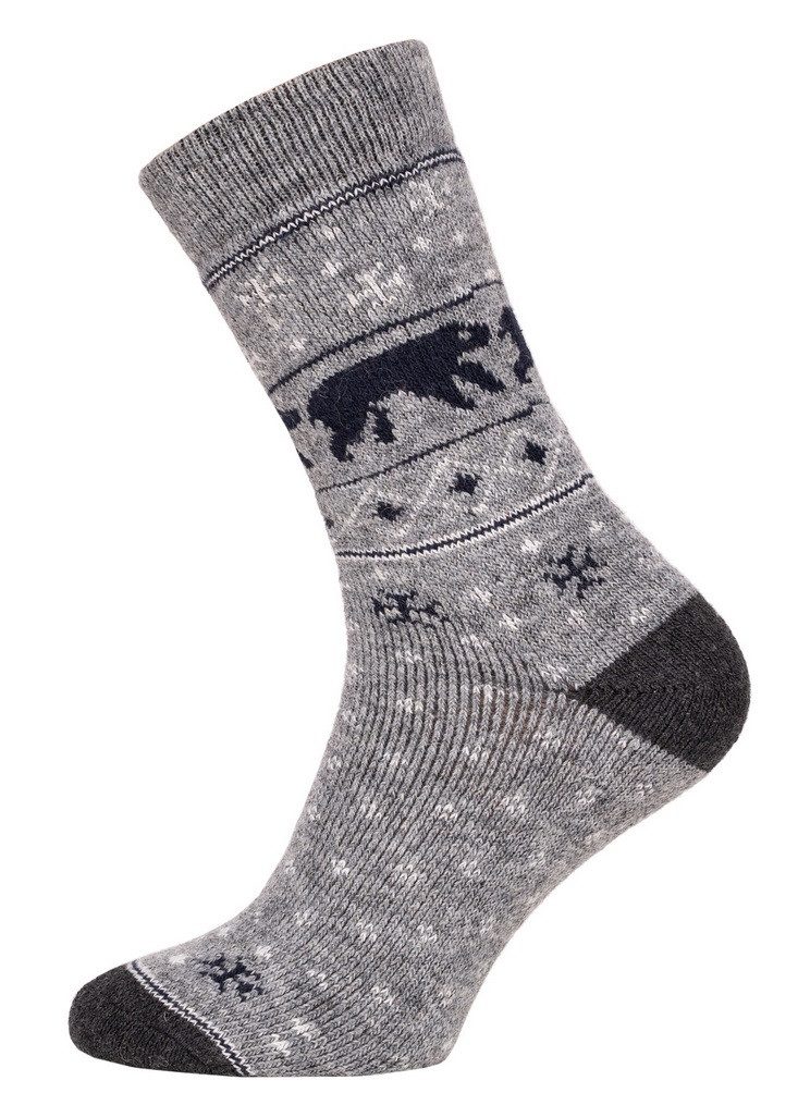 HomeOfSocks Socken Wollsocken Hygge Ice Bear grau - 1 Paar