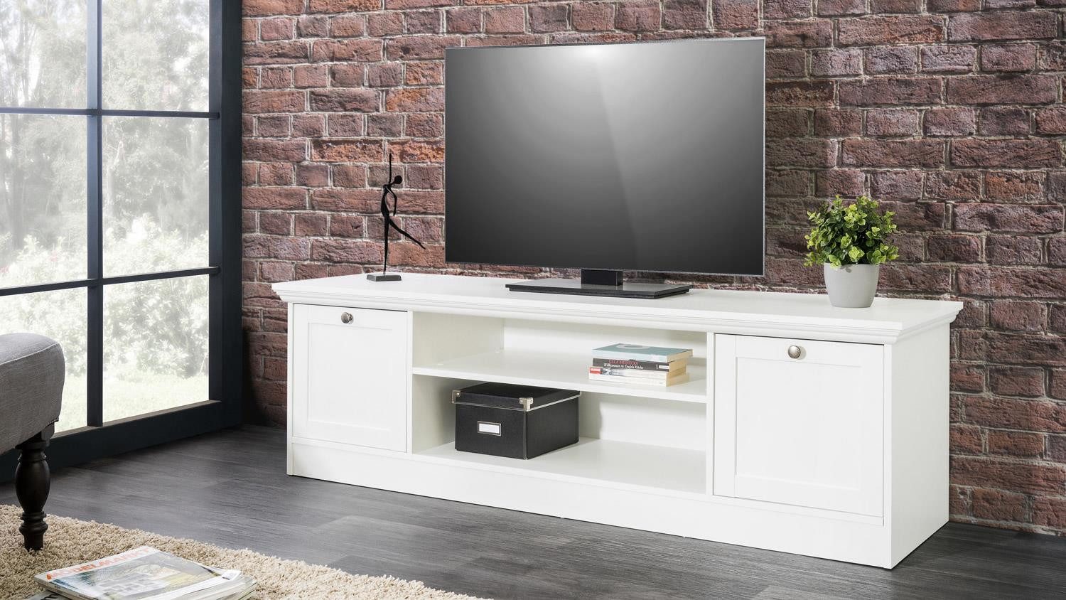 Finori Lowboard TV-Board Landwood 2 türig in weiß Landhausstil 160 cm