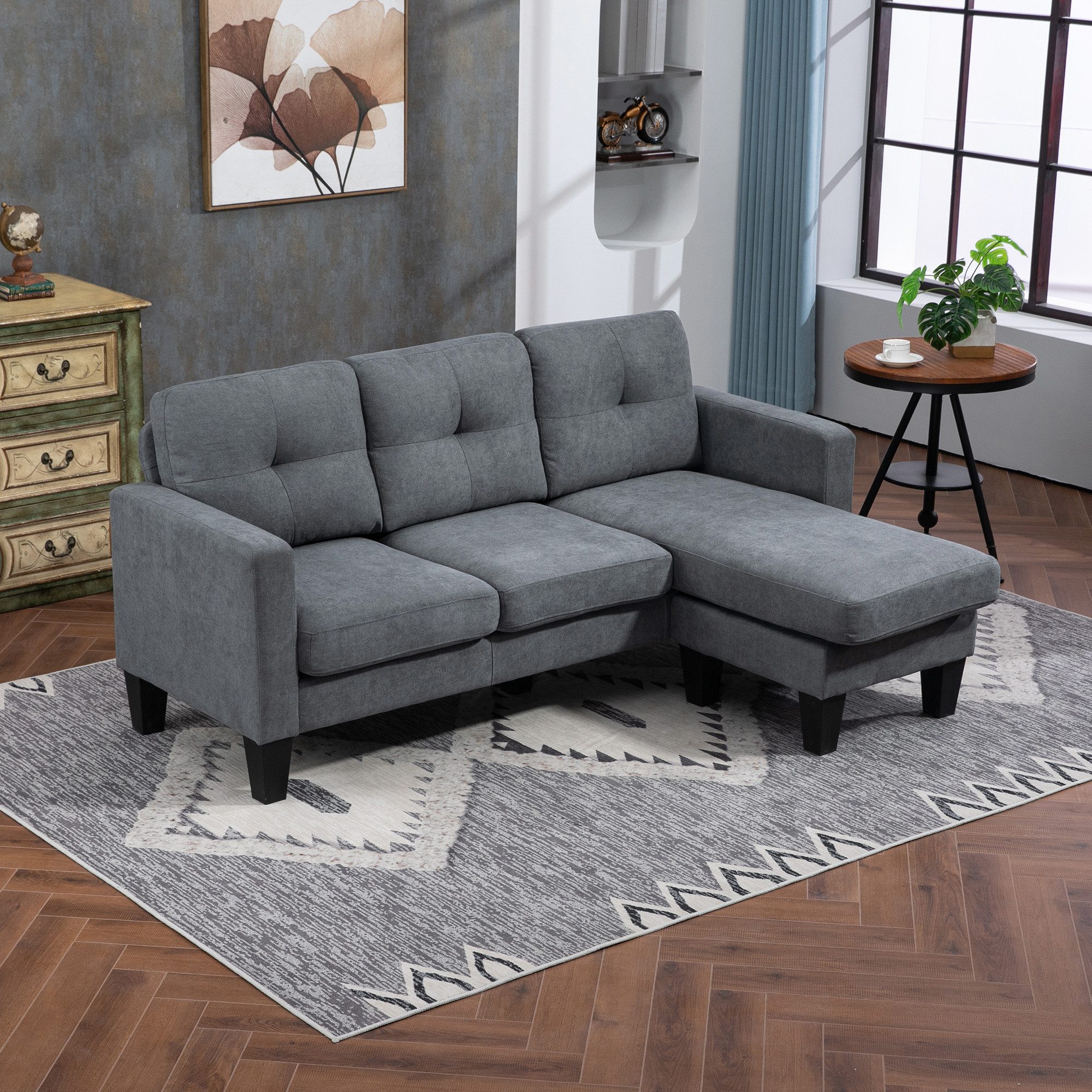 HOMCOM Ecksofa Couch mit Umkehrbarer Chaiselongue, Federkern, Hochdichtem S günstig online kaufen