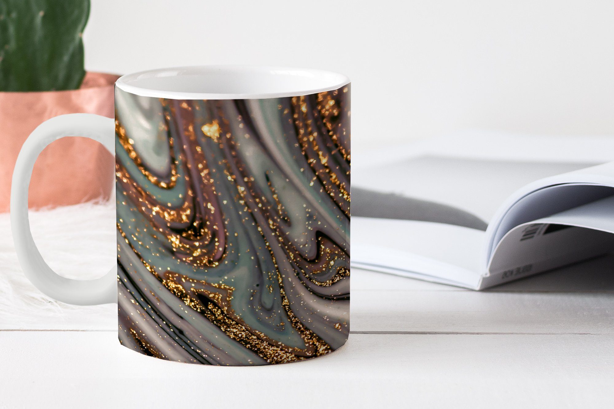 Weiß, - Becher, Marmor Luxus - MuchoWow Geschenk Kaffeetassen, Keramik, - Tasse - Marmoroptik Gold - Teetasse, Teetasse, Glitter