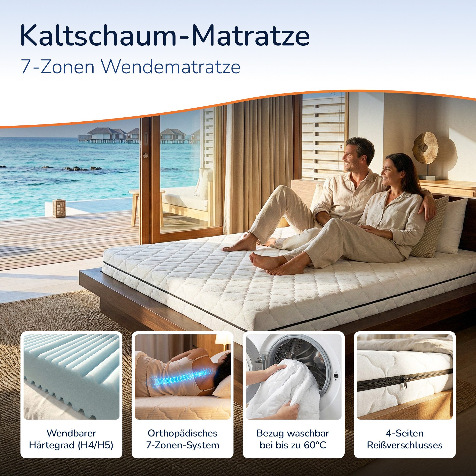 Kaltschaummatratze 7 Zonen ergonomisch H2 H3 H4 H5 H6 - 90x200 120x200 140x200 180x200, MSS e.K., verschiedene Größen, Härtegrade und Höhen - atmungsaktiv