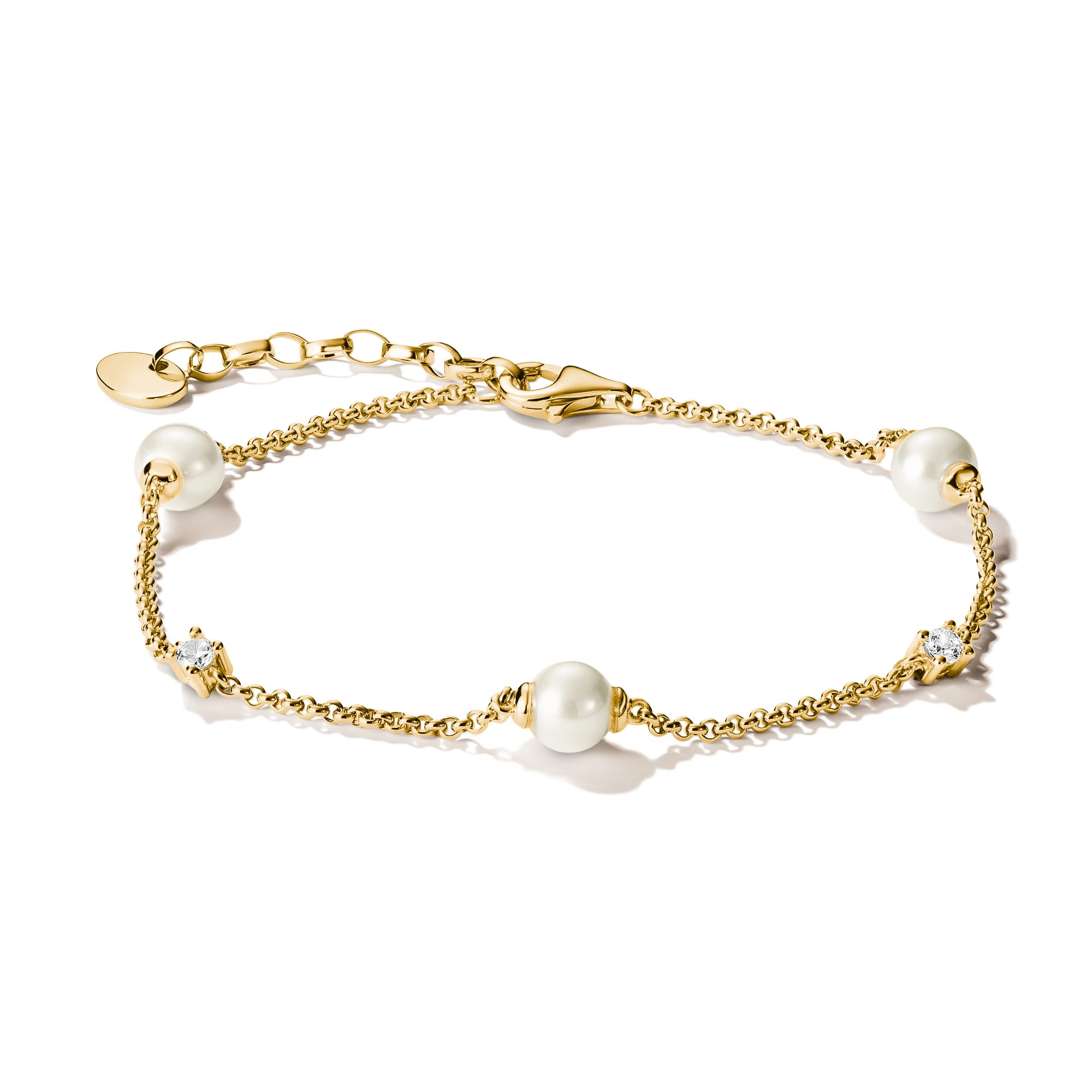 THOMAS SABO Perlenarmband Armband gelbgoldfarben mit Perlen, mit Zirkonia (synth) - mit Süßwasserzuchtperle