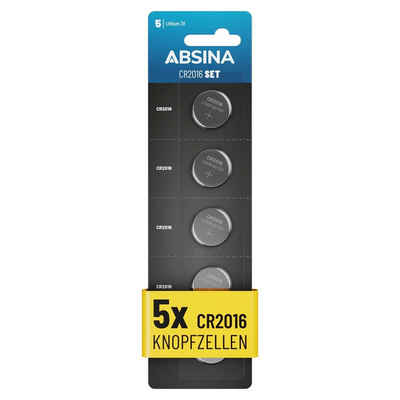 ABSINA CR2016 Knopfzelle 5er Pack - CR 2016 Knopfzelle 3V, Batterie CR2016 Knopfzelle, (1 St)