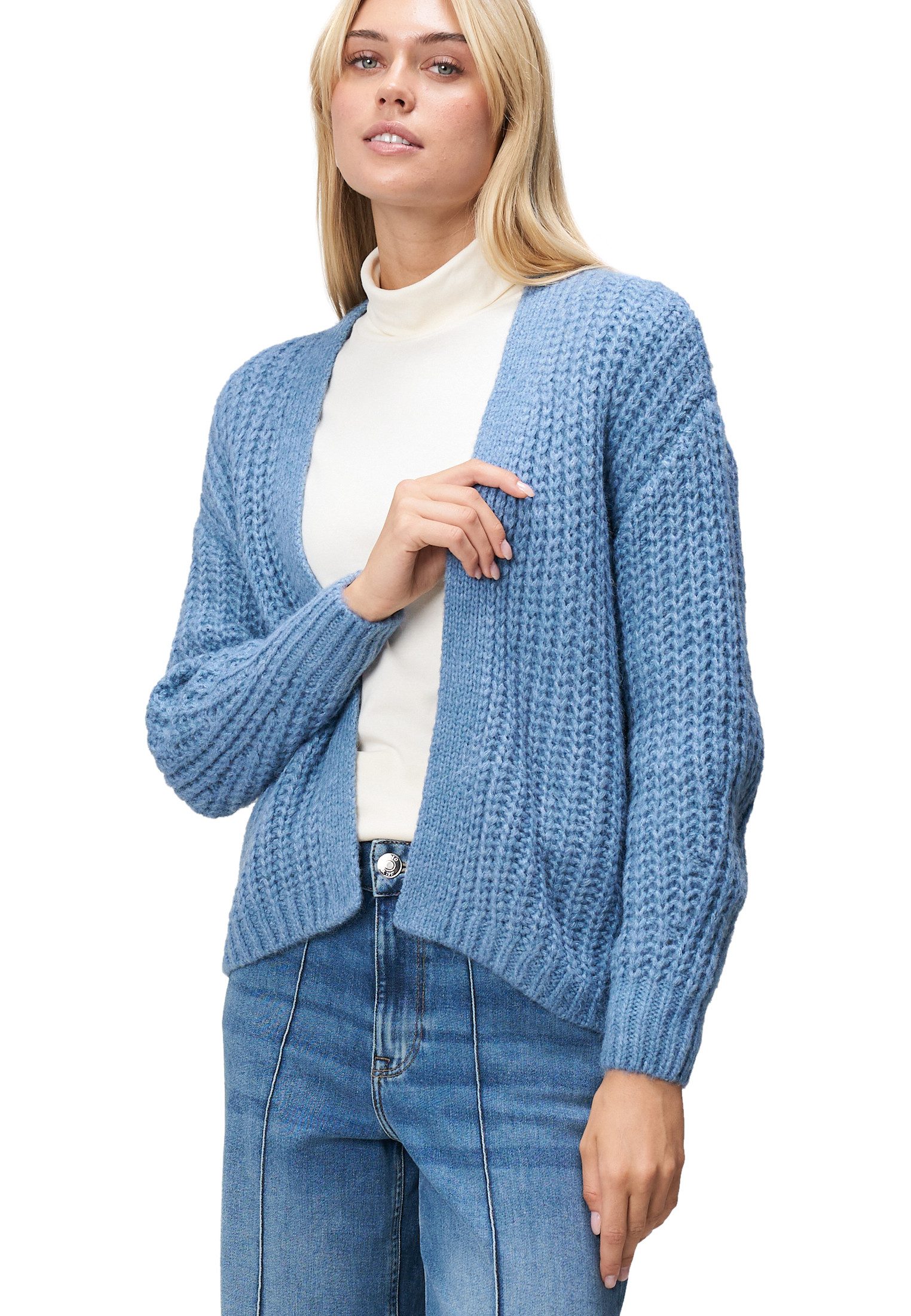Zero Strickjacke Damen Grobstrickjacke offener Style (1-tlg) Plain/ohne Details