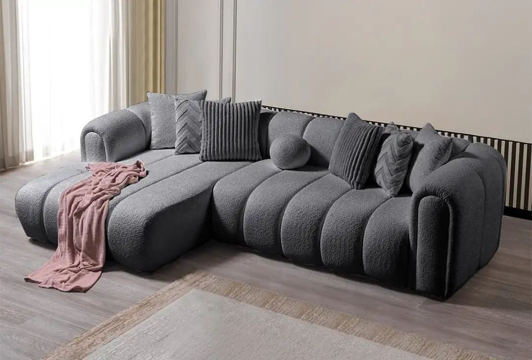 Skye Decor Ecksofa, L Form Bohem Sofa Bouclé Optik mit 7 Kissen – modernes Design