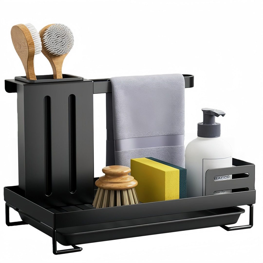 FOUORTUNATE-BEE Küchenorganizer-Set Spülbecken Organizer mit Abtropfschale, Schwammhalter und Bürstenkorb, Spülbecken Organizer für Küche, Tücher, Bürsten, Seife und Schwämme