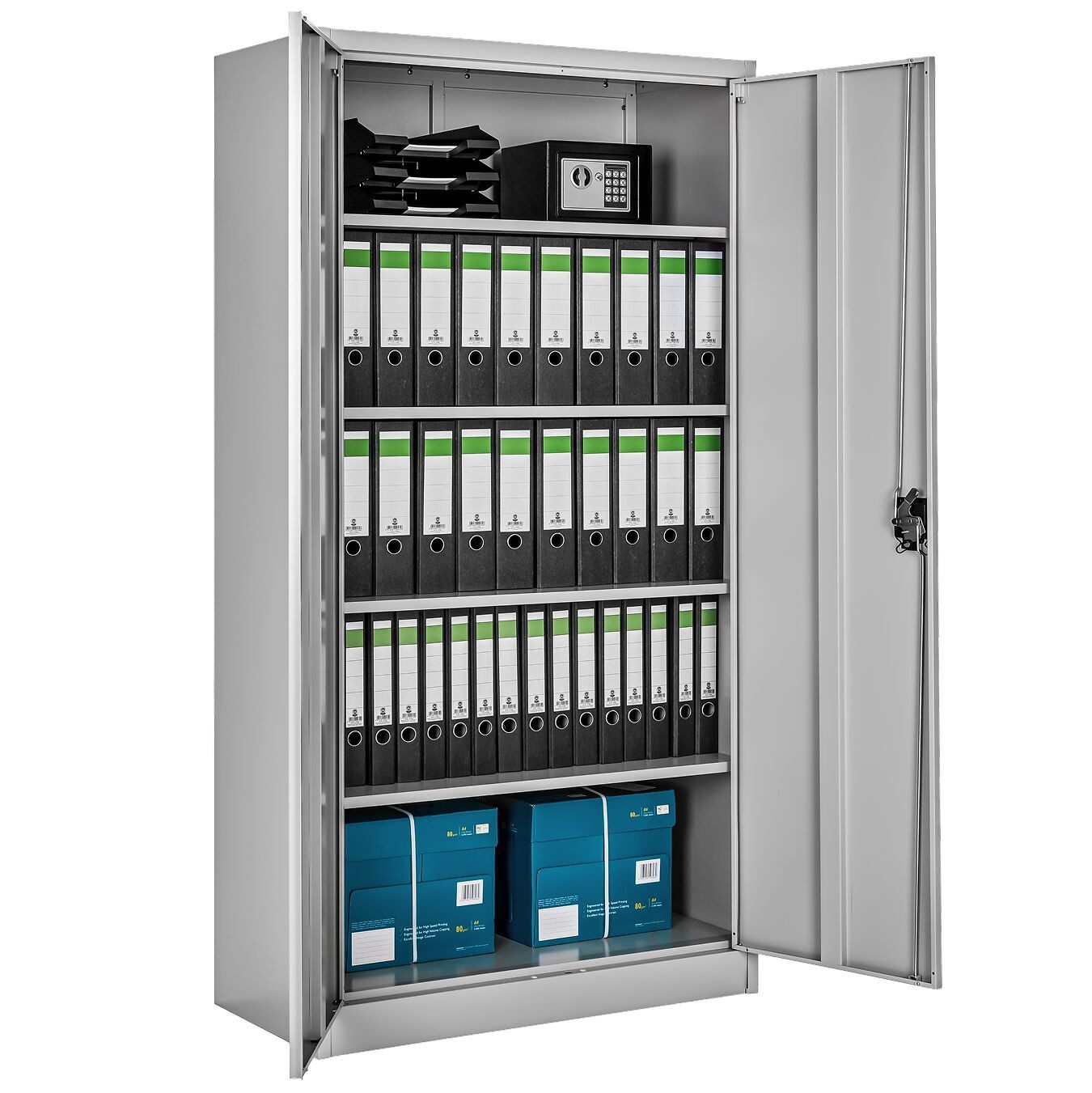 tectake Aktenschrank Büroschrank mit 5 Böden (Komplettset, 1-St., inkl. Schlüssel) aus pulverbeschichtetem Stahl