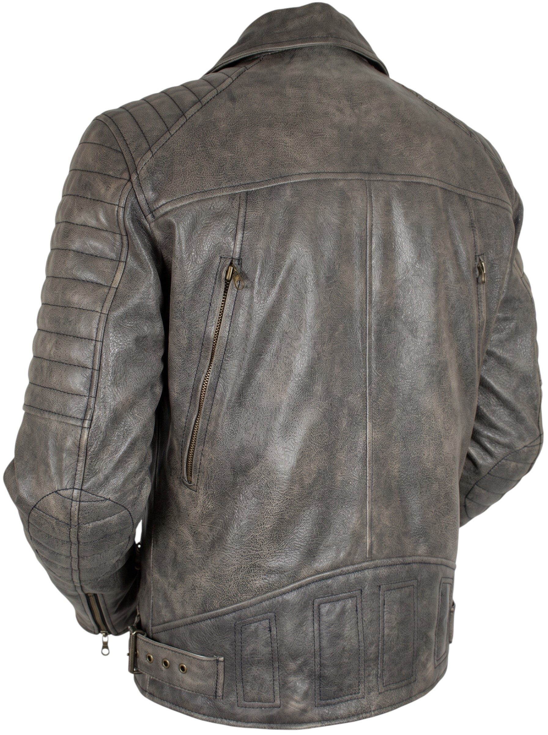 MDM Motorradjacke Retro Motorradjacke Biker Lederjacke im Vintage Stil Mit Protektoren an Schulter, Ellenbogen und Rücken – Bild 4 von 5
