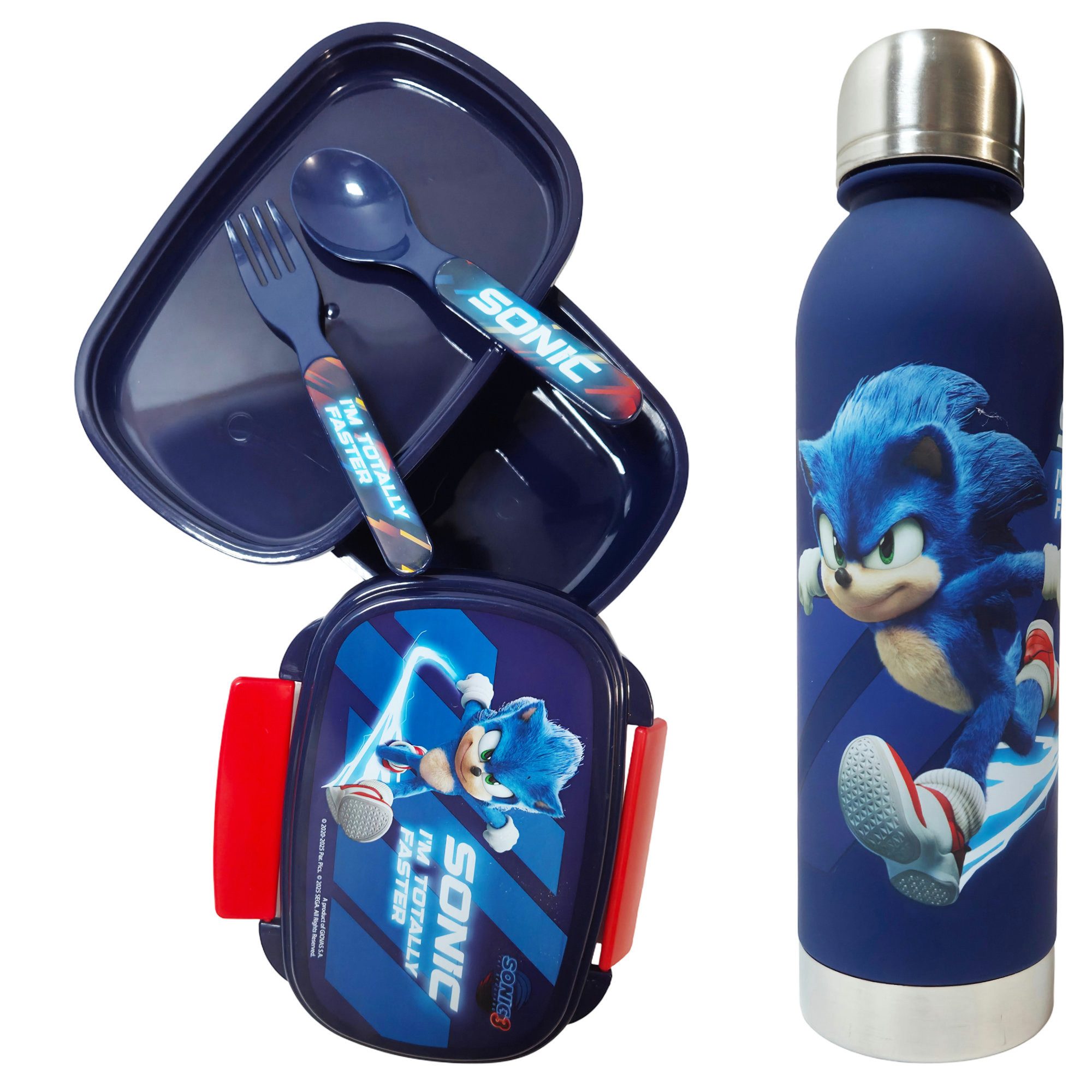 Sonic The Hedgehog Lunchbox Sonic the Hedgehog 4 teiliges Set Brotdose Besteck Trinkflasche 750 ml, (4-tlg., Spar-Set)