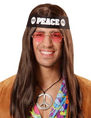 Funny Fashion Kostüm Hippie Peace Set 3-tlg., Stirnband Brille Peace-K