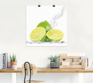 Artland Wandbild Limette mit Spritzwasser, Lebensmittel (1 St), als Leinwandbild, Poster, Wandaufkleber in verschied. Größen