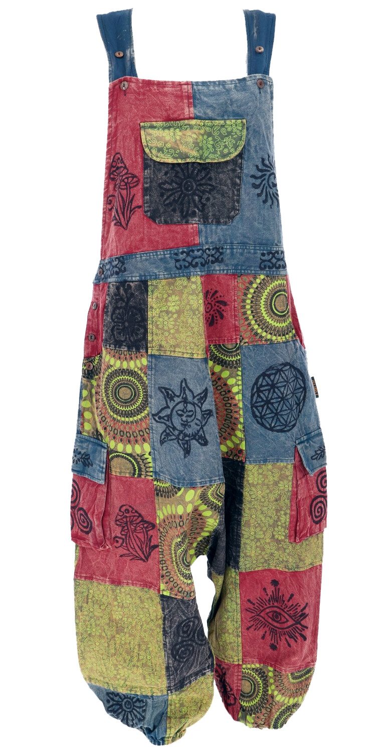 Guru-Shop Relaxhose Natürliche Patchwork Boho Latzhose, günstig online kaufen