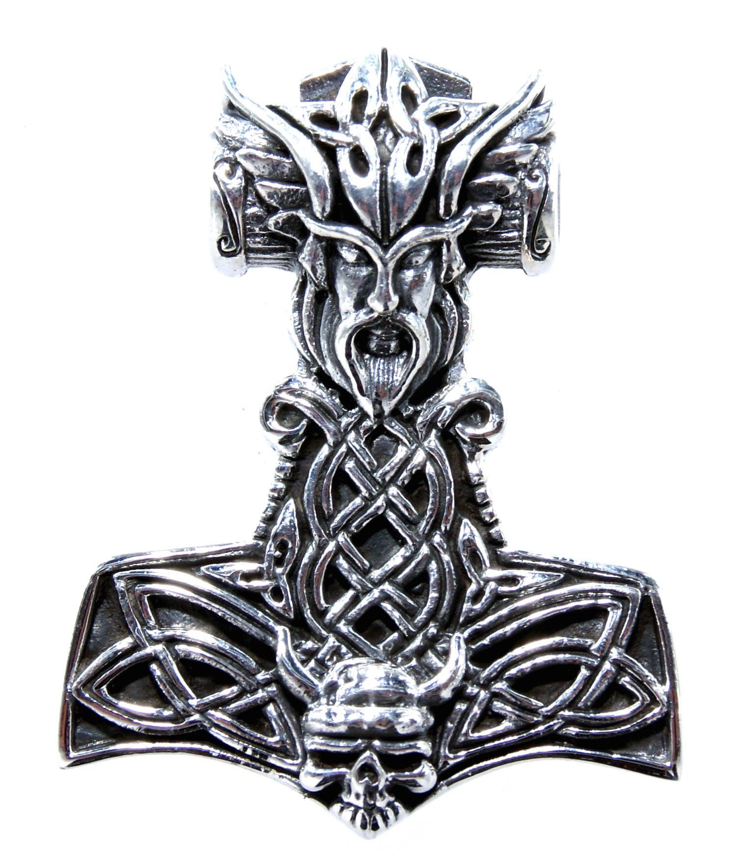 Wikinger Silber Kiss Leather Schädel Anhänger Thorshammer 925 Helm of Odin Kettenanhänger