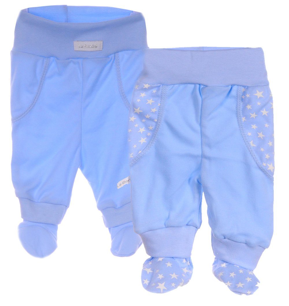 La Bortini Schlupfhose Baby Hose 2er Pack Schlupfhose Hosen in Blau mit Sternen Erstlingshose weich, aus Baumwoll-Stoff, 44 50 56 62 68 74 80 Strampler