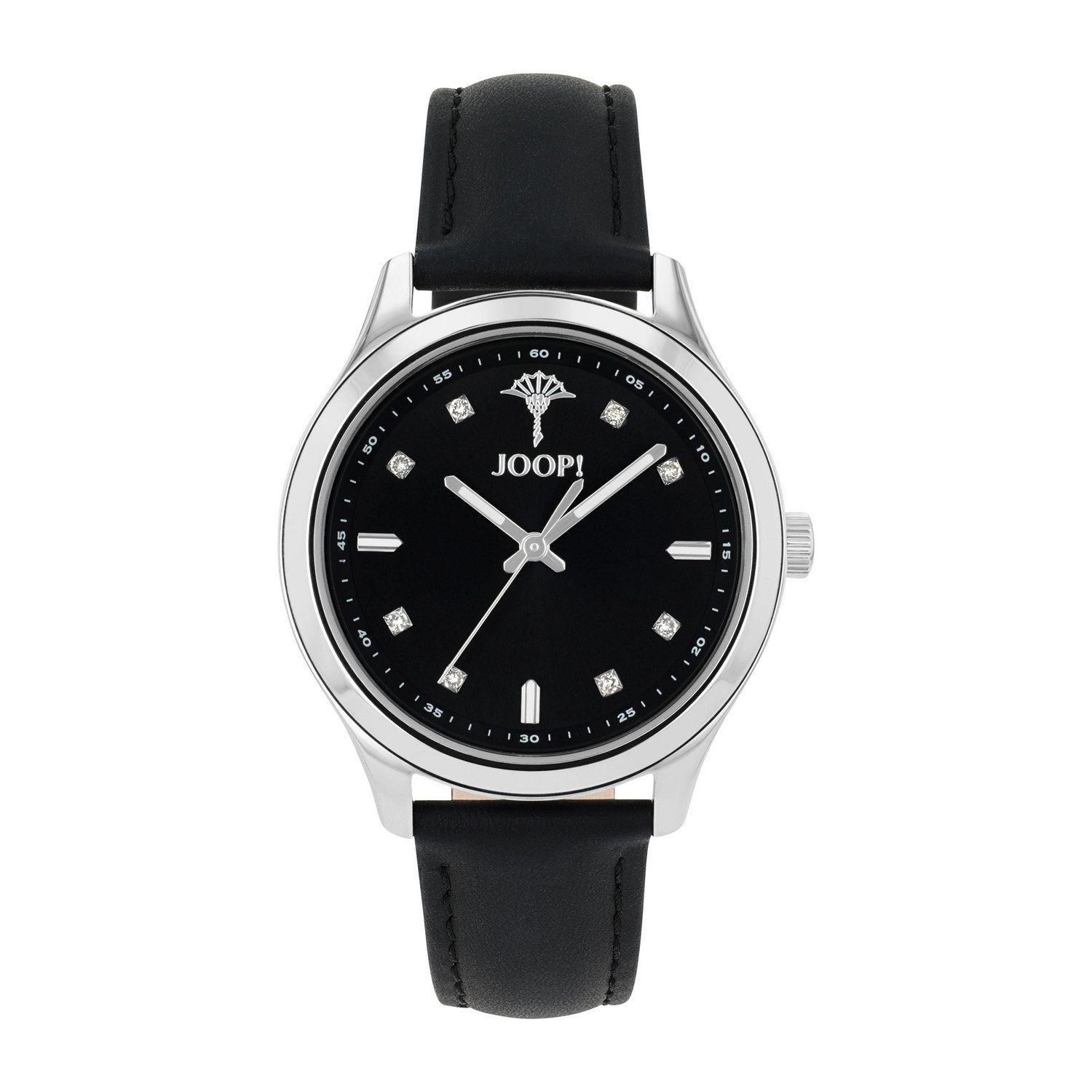 JOOP! Quarzuhr 2040162, Armbanduhr, Damenuhr, Lederarmband, analog, Kristallsteine