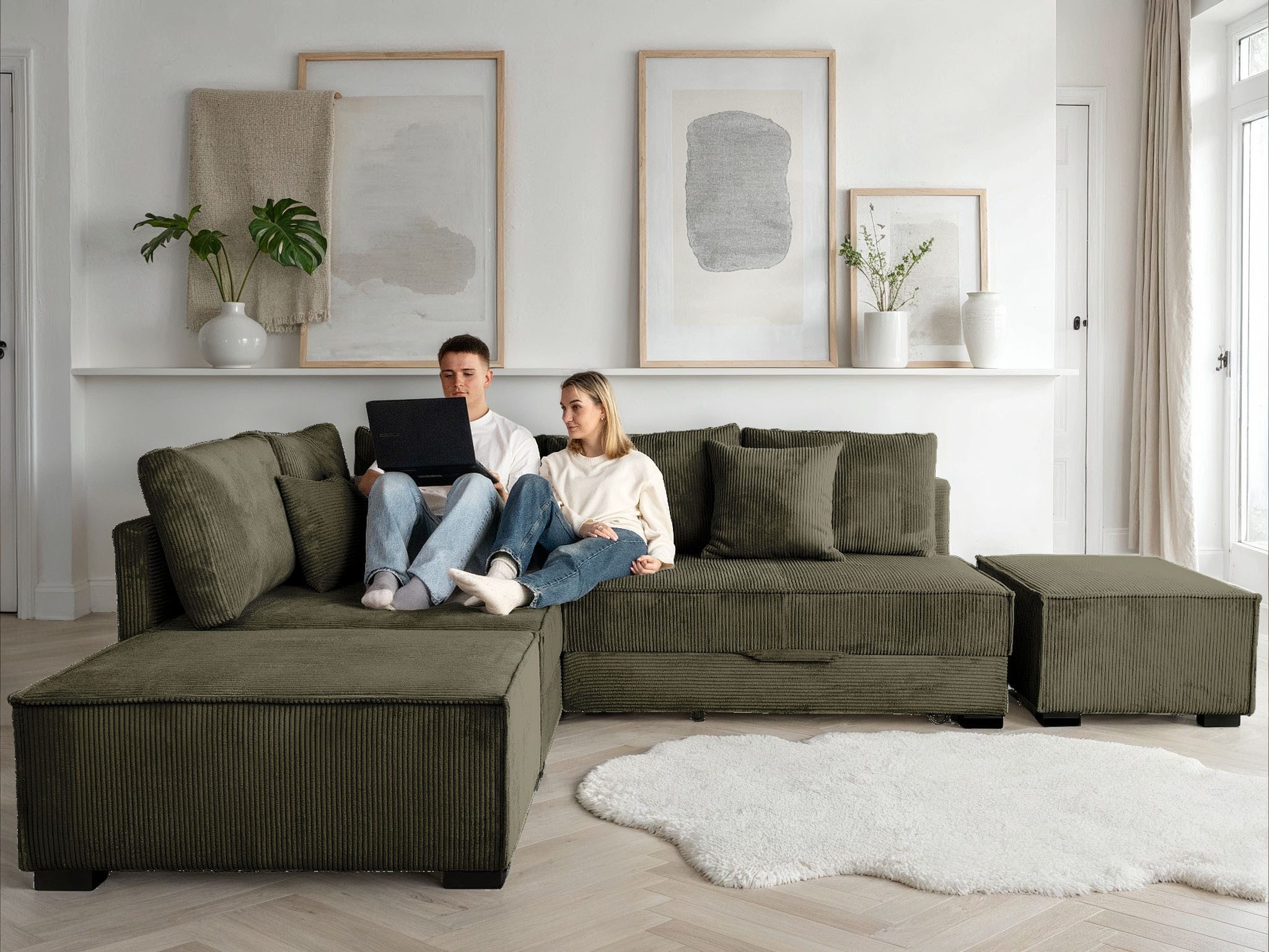 Home affaire Ecksofa Night & Day L-Form, B: 316 cm mit Dauer-Schlaffunktion 180x200 cm, Set: Sofa & Hocker, Bettfunktion, Bettkasten & Kissen, Boxspringbett