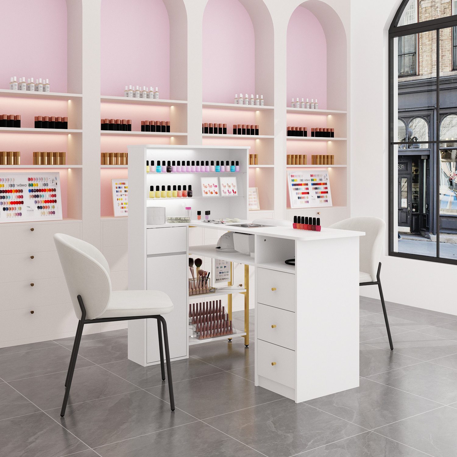 FUFU&GAGA Arbeitstisch Nageltisch mit Glasregalen, Weiß, MDF+Glas, 120×75×1 günstig online kaufen