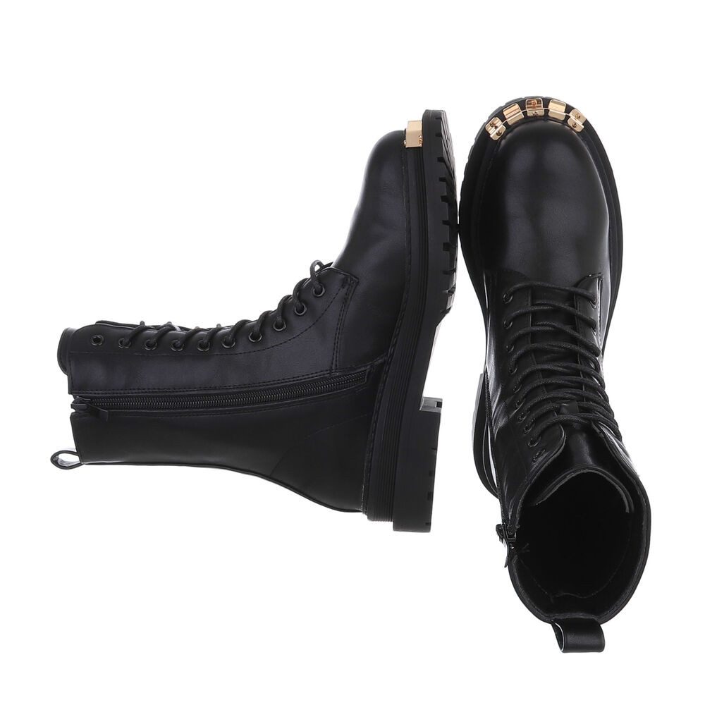 Ital-Design Damen Schnürschuhe Biker Westernstiefelette (87124831) Blockabsatz Plateaustiefeletten in Schwarz
