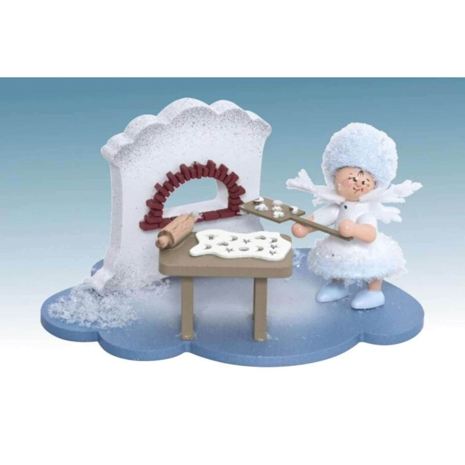 Kuhnert Sammelfigur Kuhnert Schneeflöckchen auf Wolke in der Weihnachtsbäckerei, 100% Made in Germany, Erzgebirgische Holzkunst