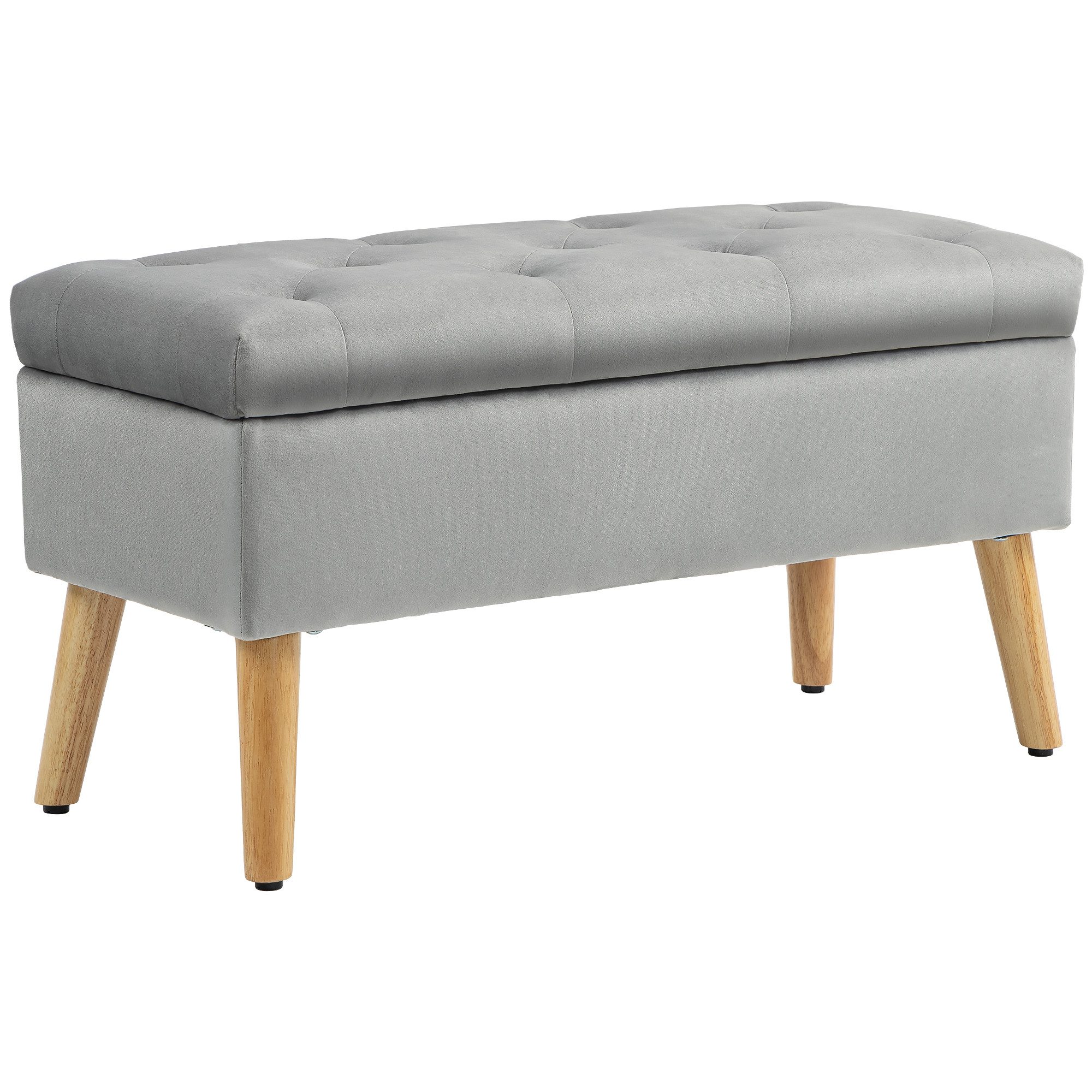 HOMCOM Sitzbank Polsterbank mit Deckel, Bettbank mit Samtoptik (Truhenbank, 1-St., Polsterbank), für Flur Schlafzimmer Wohnzimmer, Gummiholz 80 x 35 x 42 cm Gra – Bild 2 von 5