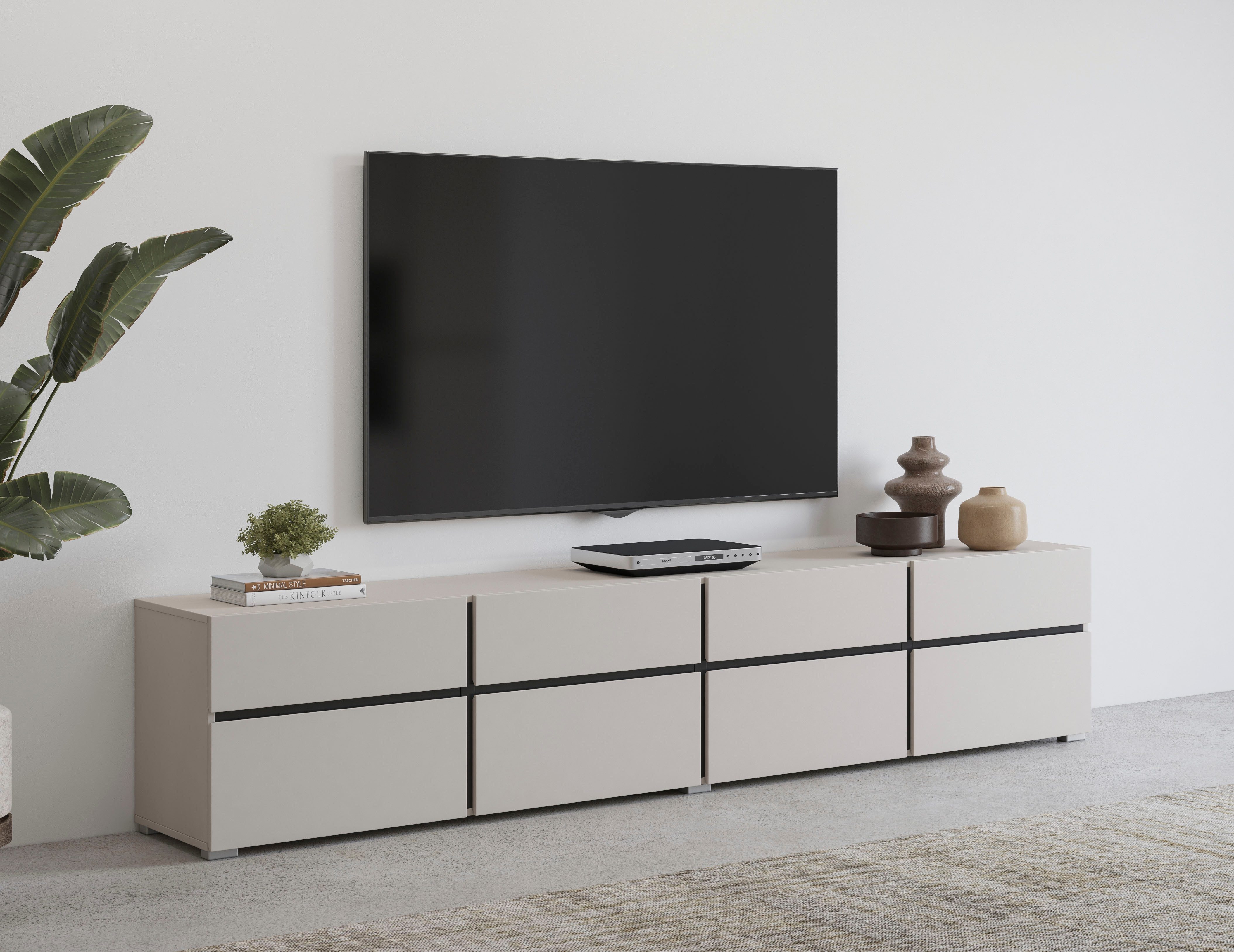 OTTO home Lowboard Cross,Breite 225 cm, moderne grifflose TV-Kommode, TV-Schrank mit viel Stauraum, TV-Board