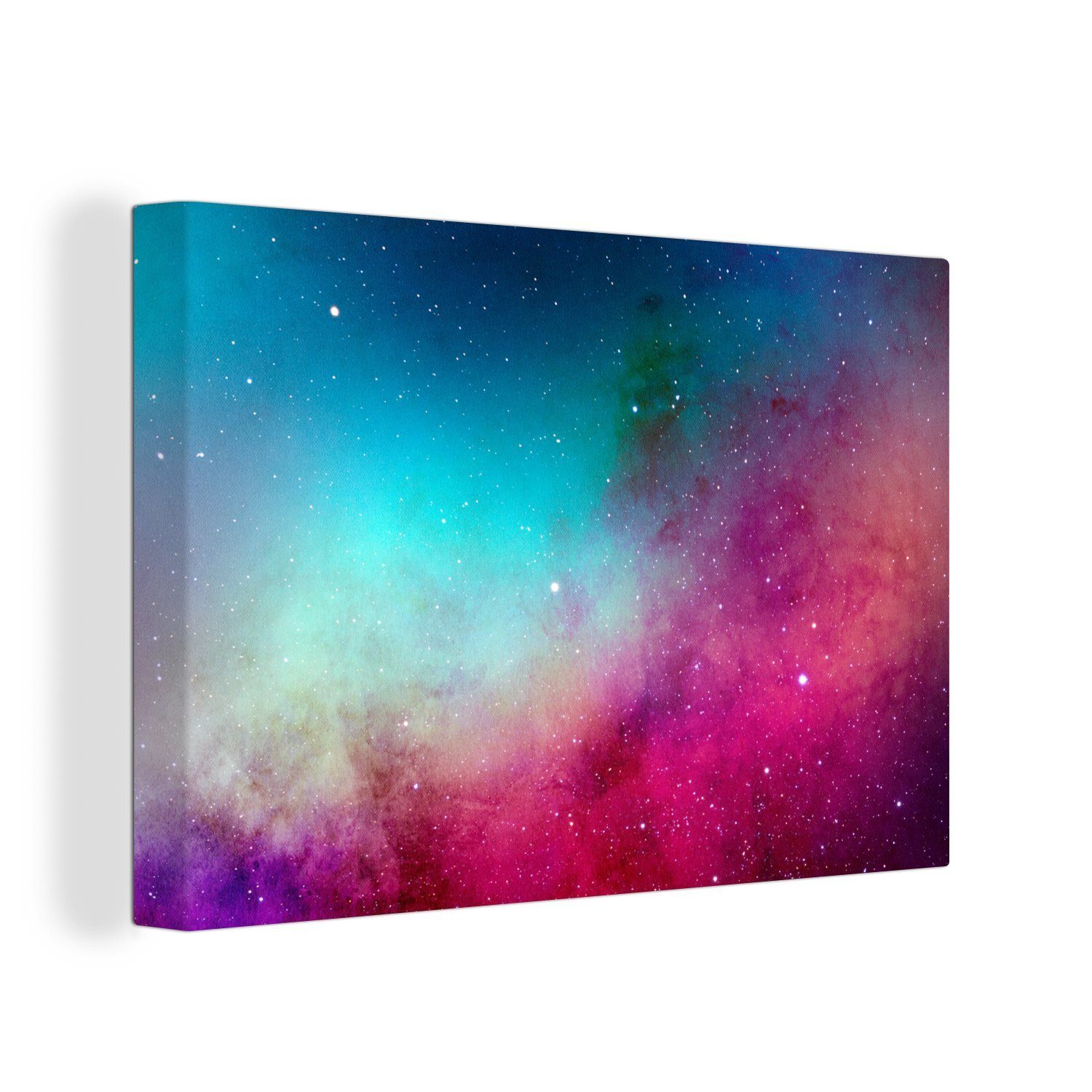 OneMillionCanvasses® Leinwandbild Aquarell - Sternenhimmel - Rosa - Blau, (1 St), Wandbild Leinwandbilder, Aufhängefertig, Wanddeko, 30x20 cm