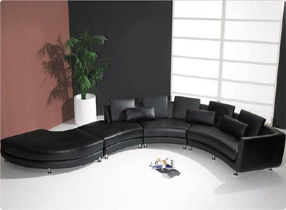 Xlmoebel Wohnlandschaft Rundsofa aus Leder in Schwarz mit großzügiger Sitzfläche, Rundsofa aus Leder, großzügige Sitzfläche