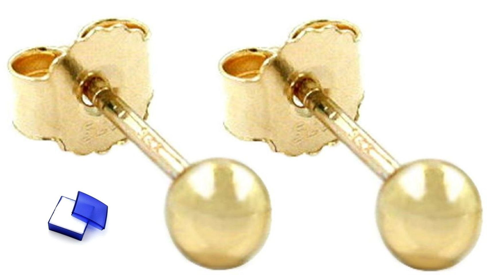 unbespielt Paar Ohrstecker Ohrringe Ohrstecker Kugel 3 mm hohl 375 Gold 9  Karat inklusive Schmuckbox, Goldschmuck für Damen