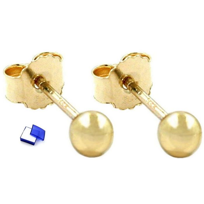 unbespielt Paar Ohrstecker Ohrringe Ohrstecker Kugel 3 mm hohl 375 Gold 9 Karat inklusive Schmuckbox Goldschmuck für Damen