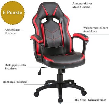 Flieks Gaming Chair Sieg (Packung), Ergonomischer Racing Sportsitz Stuhl Bürostuhl Chefsessel Drehstuhl