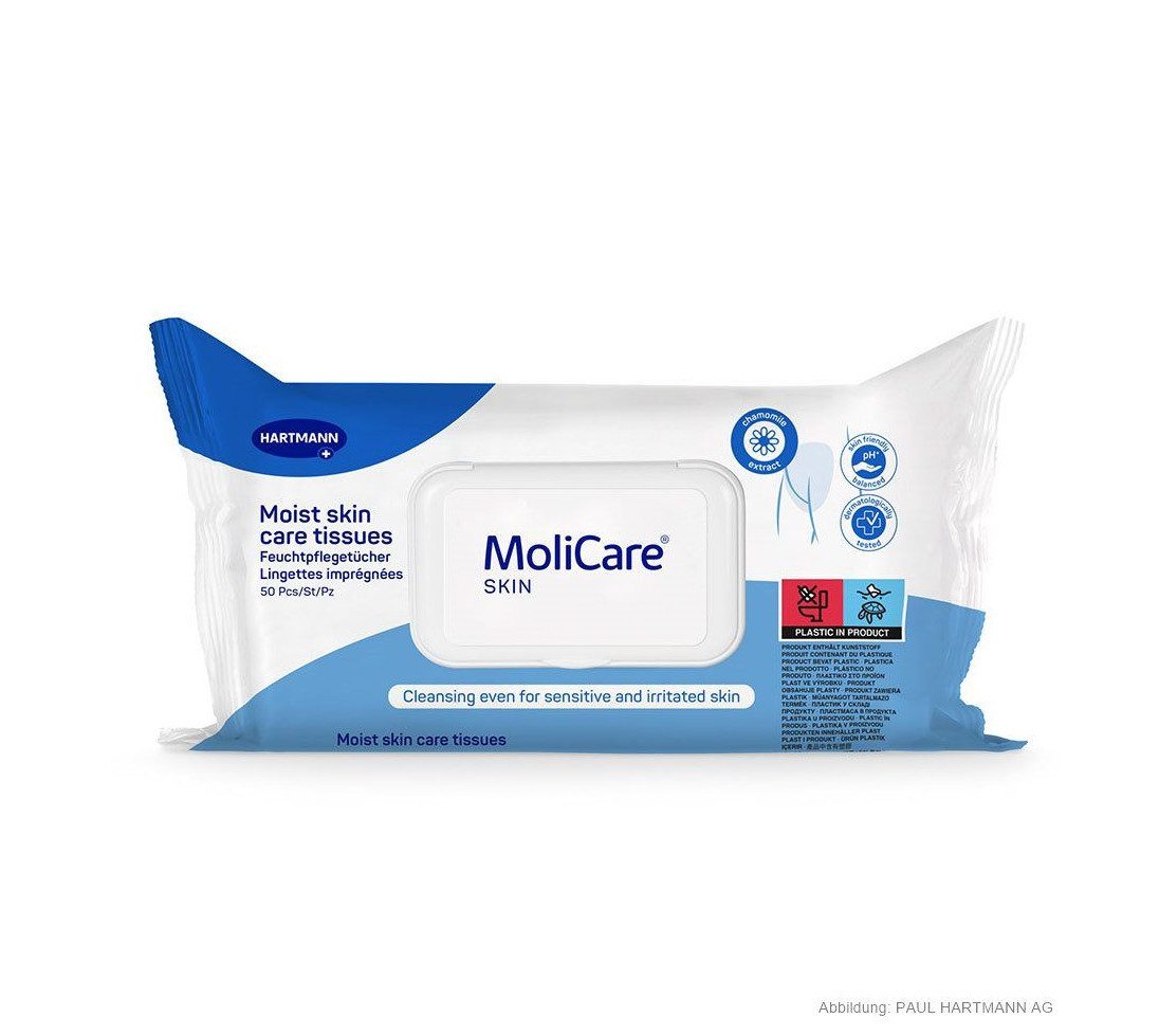 DocMed Feuchttücherbox MoliCare Skin Feuchtpflegetücher (Hautreinigung Pflege, 50 St., Schnelle, hygienische Reinigung), Weiches Spunlace-Vlies