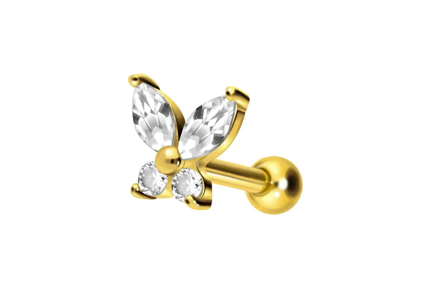 Piercing-Set Titan Ohrpiercing mit Innengewinde KRISTALLSCHMETTERLING