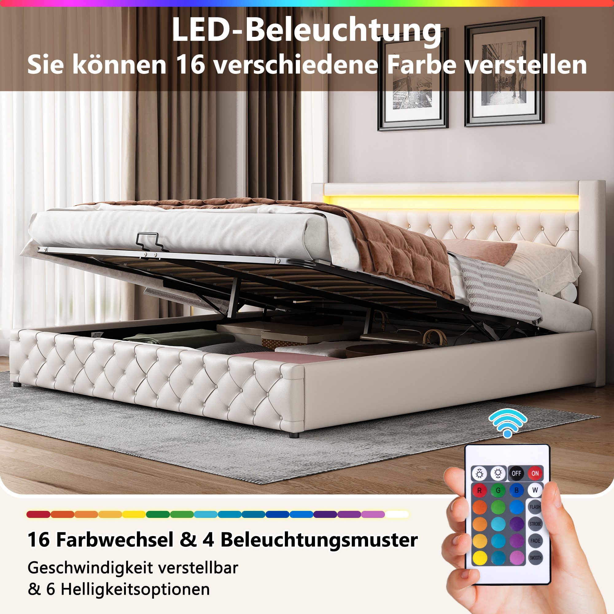 STILVORA Polsterbett Funktionsbett 180x200 mit Stauraum,Doppelbett günstig online kaufen