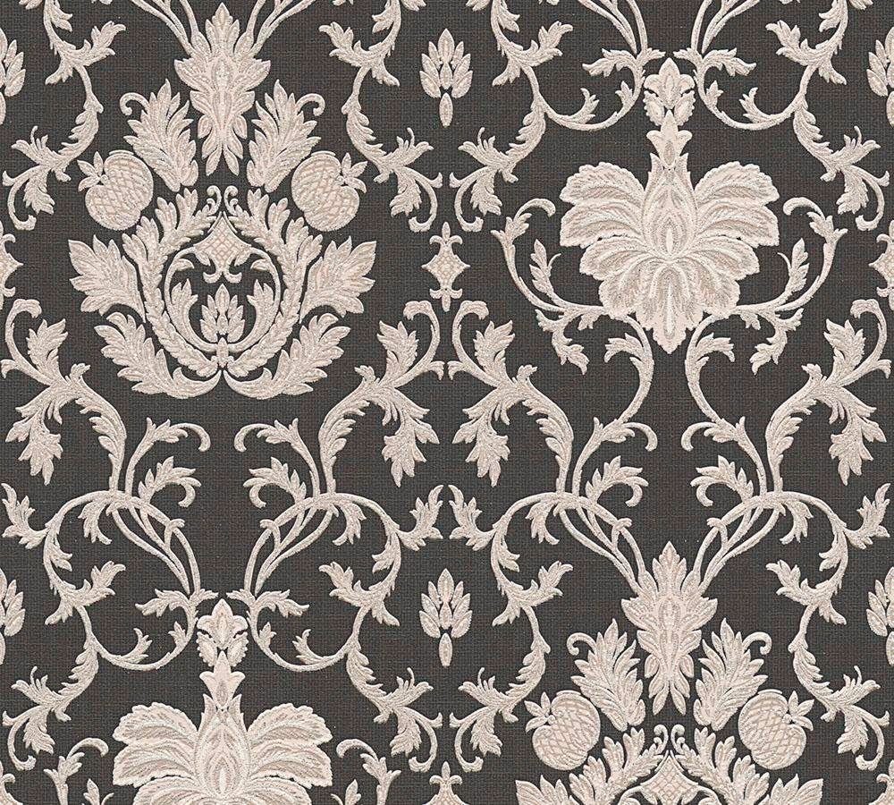 Tapete Strukturtapete beige/schwarz Metallic ornamental, glänzend, Belle Epoque, floral, walls metallic, (1 Ornament St), gemustert, strukturiert, living