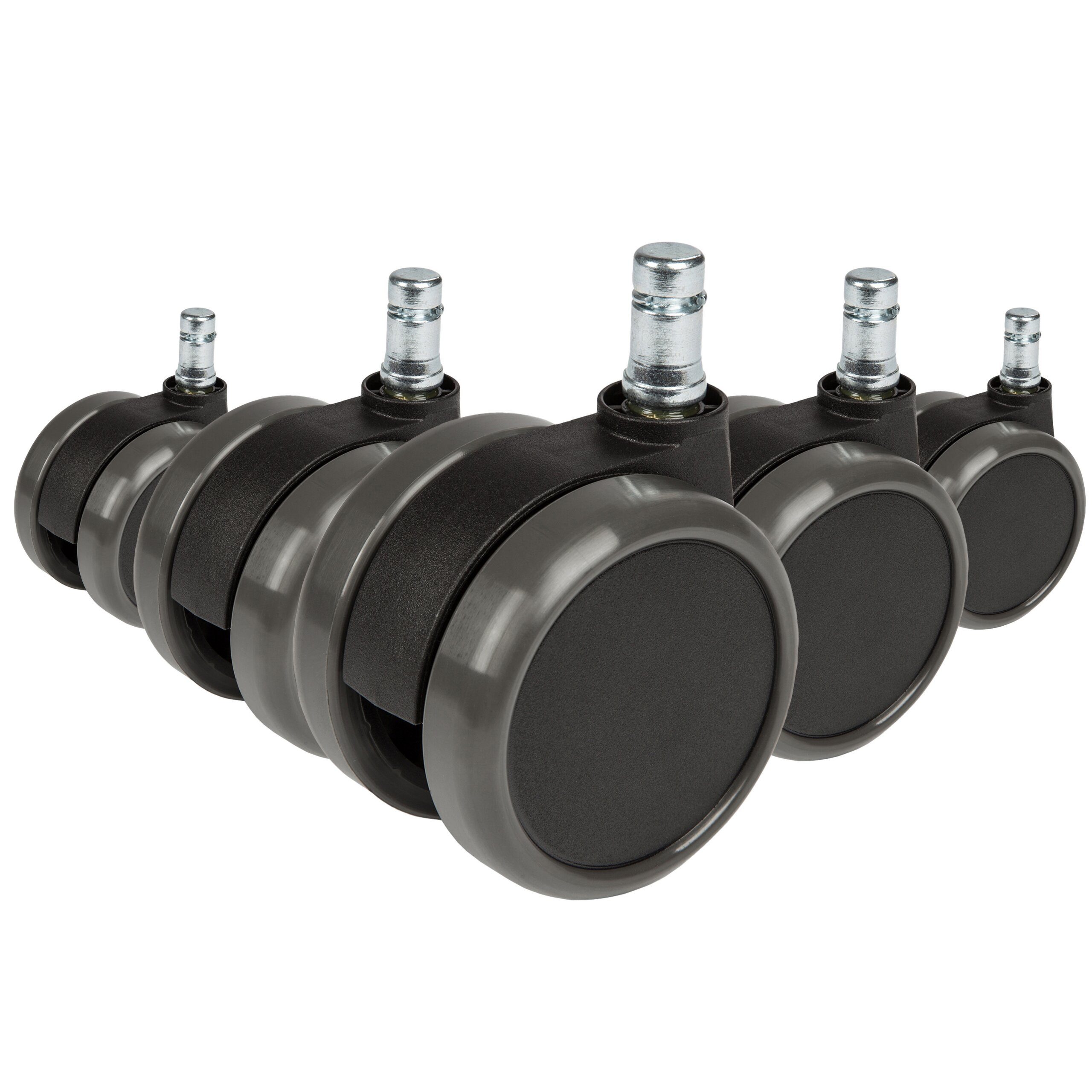 hjh OFFICE Stuhlrolle Stuhlrollen 5X Rolo 11Mm/65Mm Metall, Kunststoff, (5er Pack), Hartbodenrollen Bürostuhl, Rollen für Schreibtischstuhl