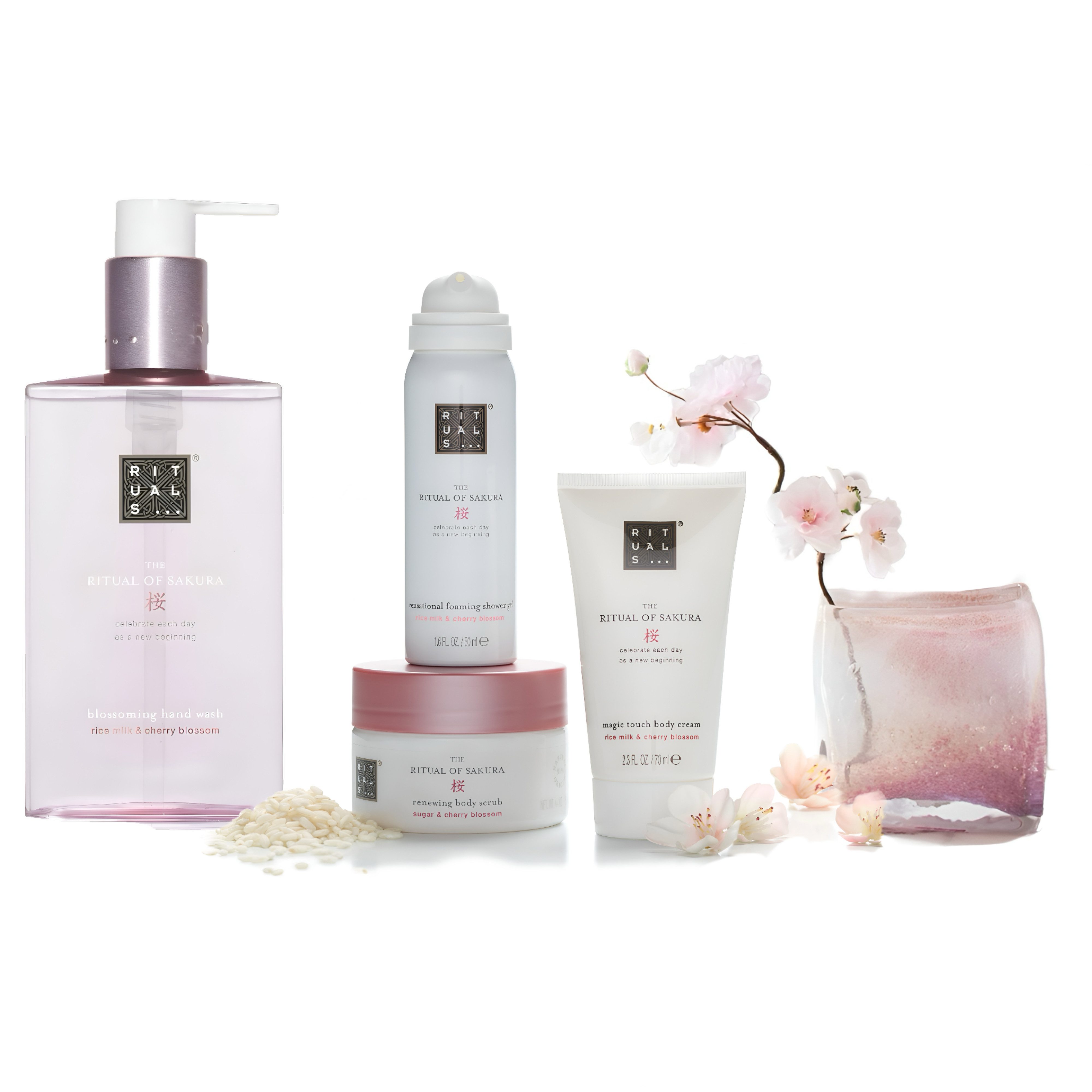 Pflege-Geschenkset The Ritual of Sakura Körperpeeling, Seife, Duschschaum, Luxuriöse Set