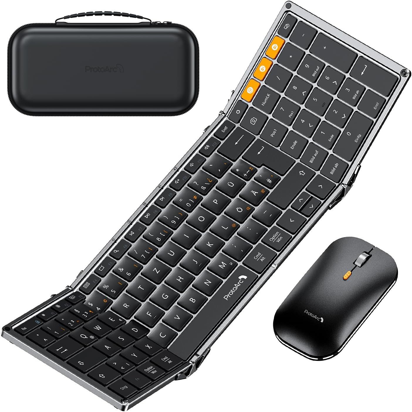 ProtoArc XKM01 Faltbare Bluetooth Tastatur Klappbar Maus Set Tastatur (2.4G+Dual Bluetooth Full-Size Mobile Tastatur QWERTZ-Layout)