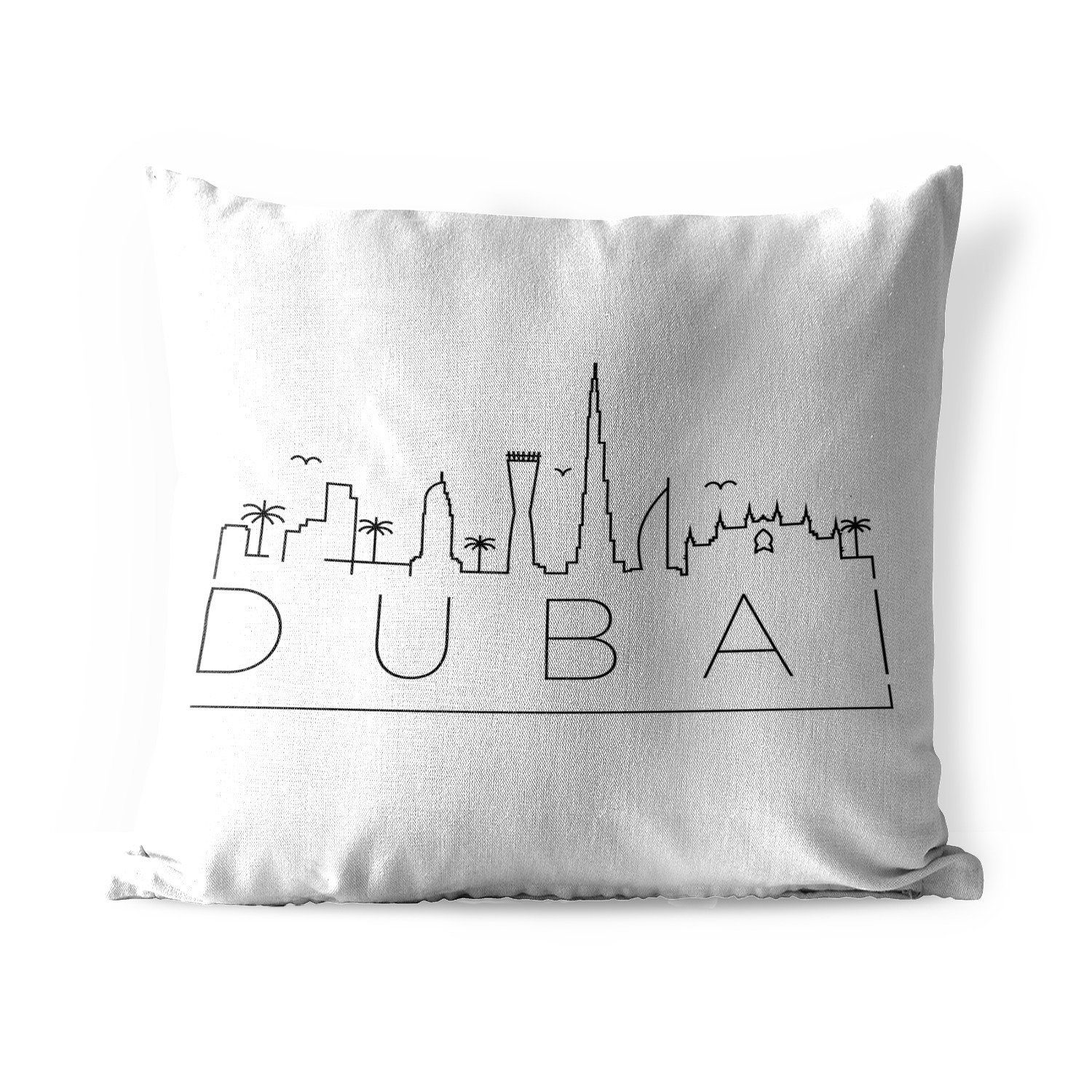 MuchoWow "Dubai" Dekokissen Dekokissenbezug, auf Skyline Dekokissen, Kissenhülle, weiß, schwarz Outdoor Kissenbezüge,