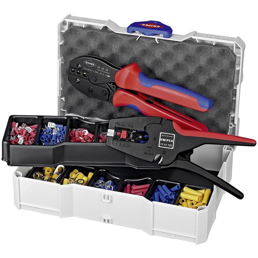Knipex Crimpzange Crimp-Sortiment für Kabelverbinder 285tlg 97 90 22, Inkl. Abisolierzange, Inkl. Crimpsortiment mit Koffer